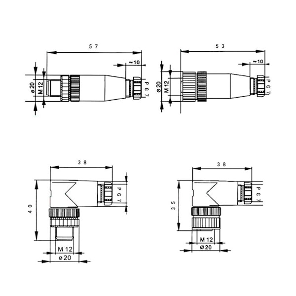 1 st M12 sensor kontakt 3/4/5 stift hane/hona rak/vinkel a 4Pin 90° Male