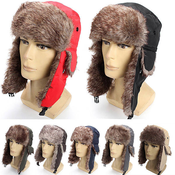 Unisex Warm Trapper Aviator Trooper Öronlapp Vinterklaffar Skidhatt Black