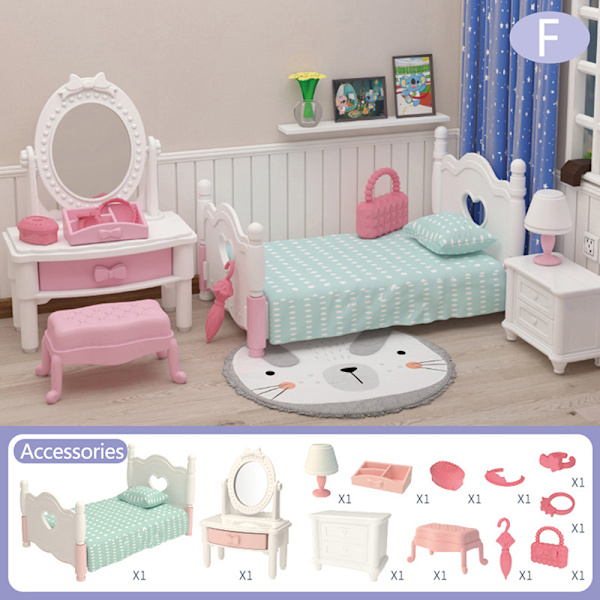 Dockhus för barns minisimulering hemmascen leksak F:bedroom