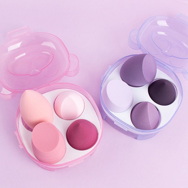 4 st Makeup Blender Makeup Svamp med förvaringslåda Purple