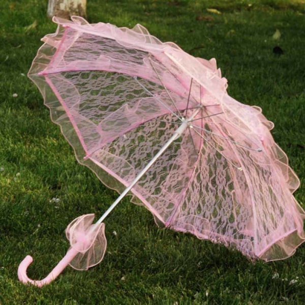 60 cm bomullsspets parasoll parasoll för damer Bröllopsfest Pink