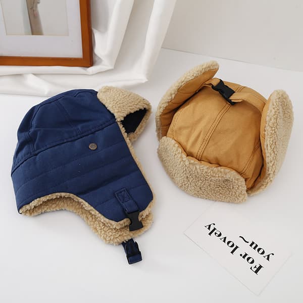 Vinter Tjock Varma hörselskydd Hattar Bomber Hat Beanie Cap Black