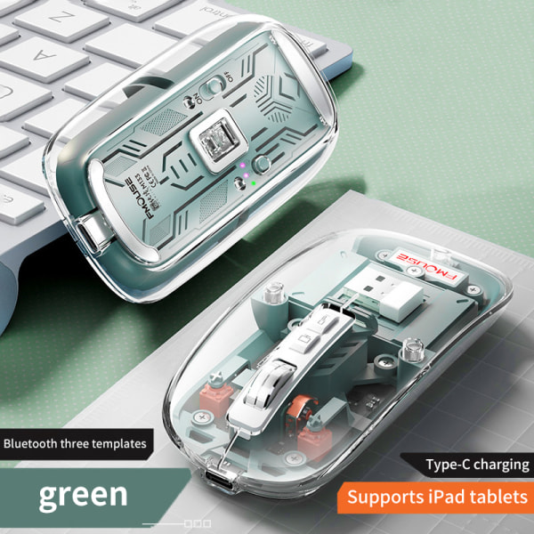 Uppladdningsbar Bluetooth mus Trådlös Mouse Shell-mus Green