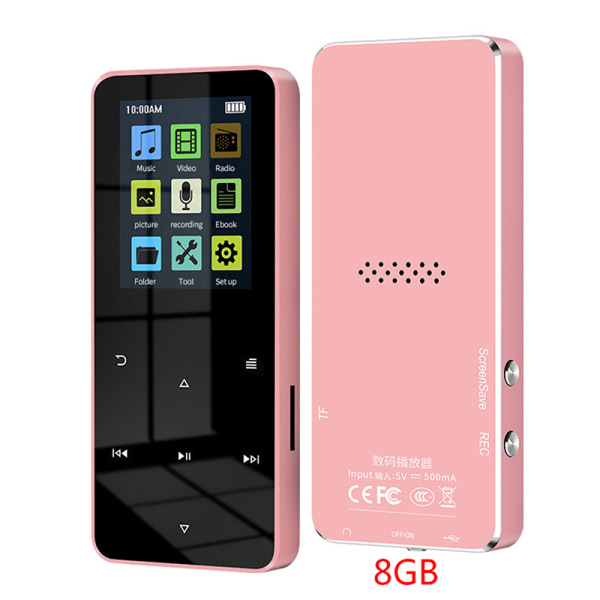 Bluetooth-kompatibel MP3-musikspelare SD-kortinsats Pink 8GB