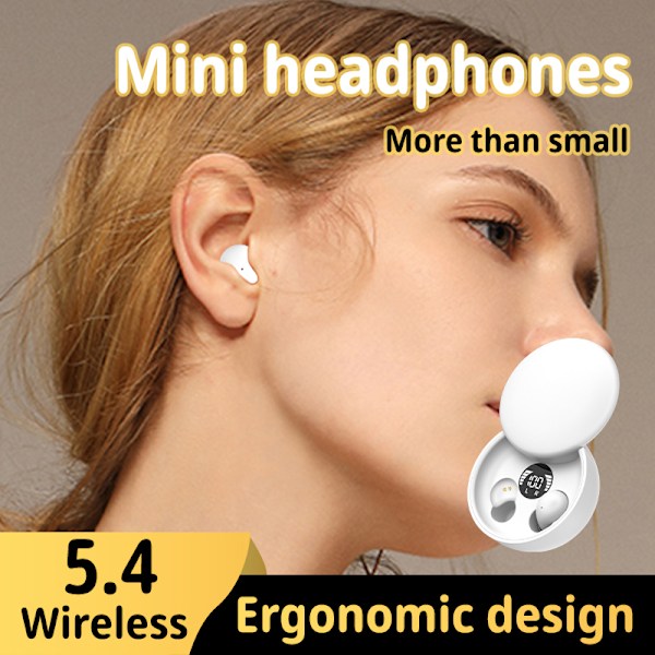 TWS Trådlösa Bluetooth 5.4 Hörlurar In-Ear Osynliga Sovhörlurar Beige