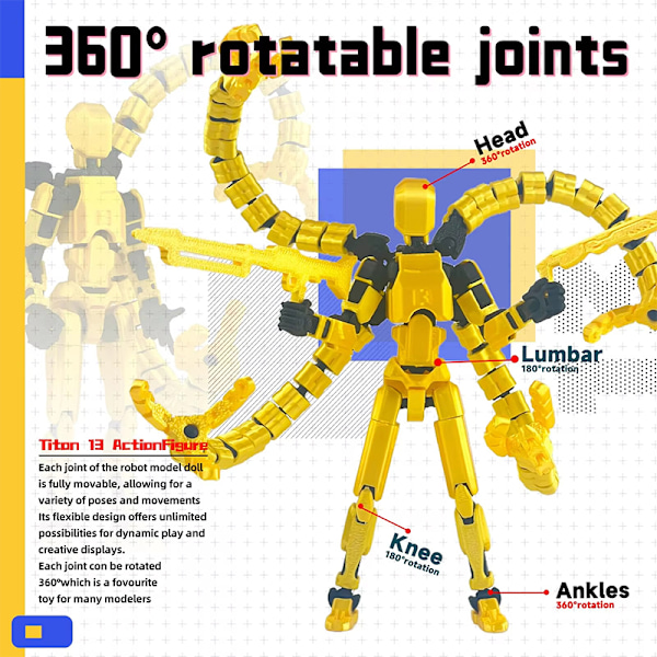 Färdigmonterad 18.3cm T13 Actionfigur 3D-Printad Multi-ed A3