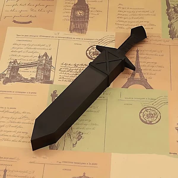 3D-printad svärdformad förvaringslåda med tärningar för DND RPG TRPG A1