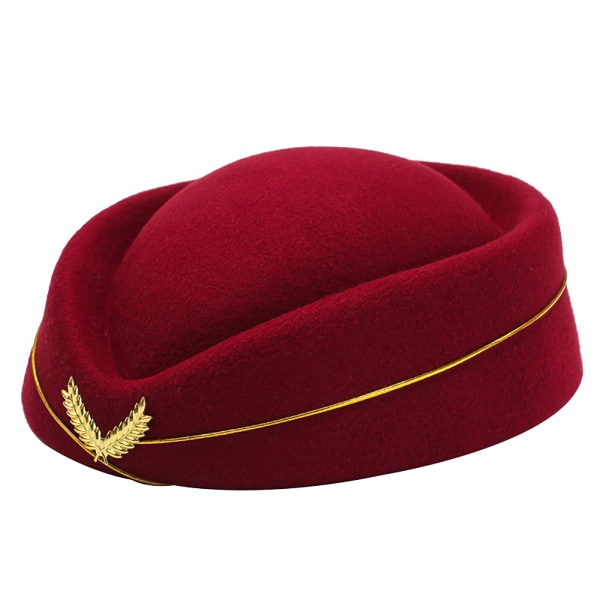 Flygvärdinna mössa Ull flygvärdinna flygvärdinna hatt dark red