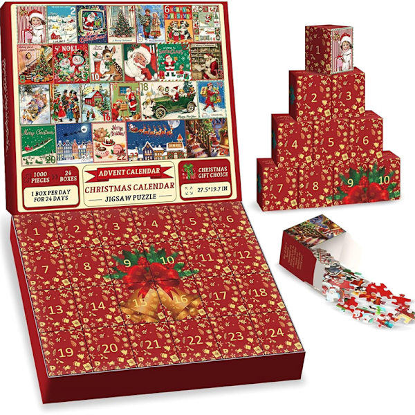 Julkalender Pussel Blind Box Leksak red-1