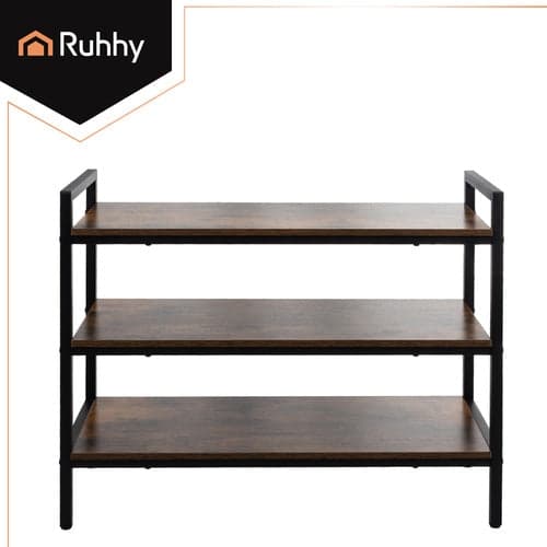Skohylde 3 plan loftstil metal/MDF sort 79x30x58,5 cm