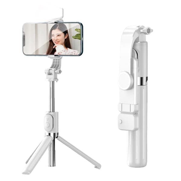 Selfiepinne med stativ och Bluetooth-fjärr Z8S 102 cm vit iOS/Android