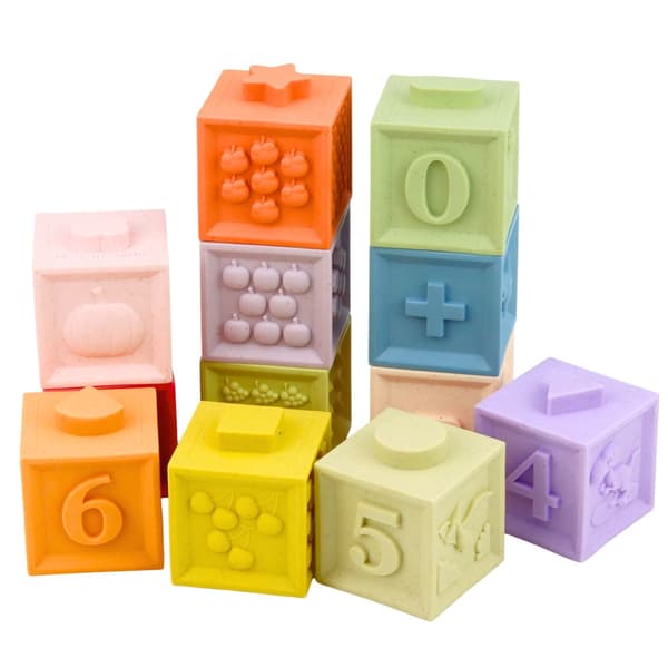 Sensoriska utbildningsblock i gummi med siffror/texturer 12-pack 5x5 cm