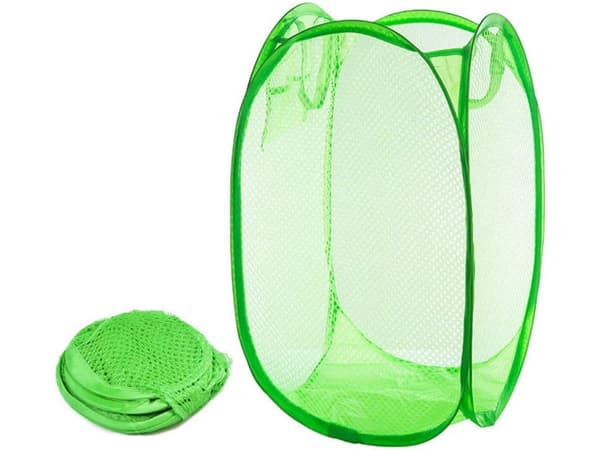 Sammenfoldelig vasketøjskurv i mesh 65 L grøn 67x38x38 cm