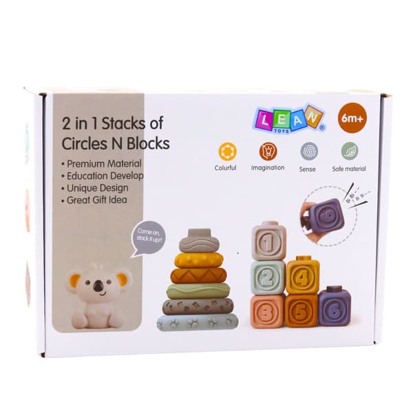 Montessori sensoriskt stapeltorn koala i silikon 13 delar bitring