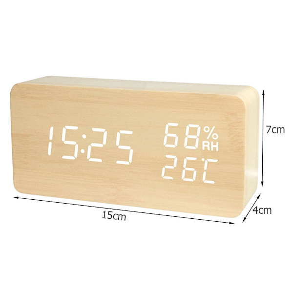 Digital väckarklocka med termometer/hygrometer 15x7 cm ljusbrun