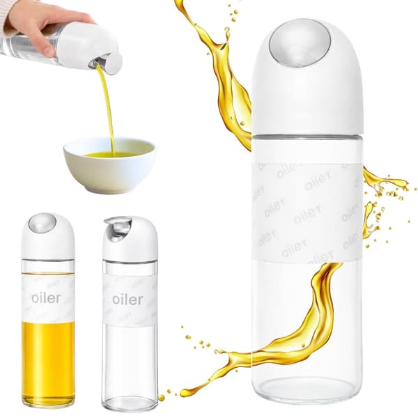 Oljedispenser i glas 510 ml med gravitationslåg hvid