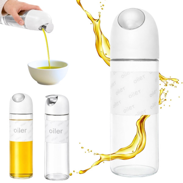 Oljedispenser i glas 510 ml med gravitationslock vit