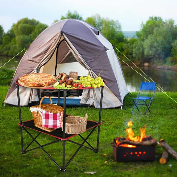 Hopfällbart campingbord 72 cm med dryckeshållare & transportväska