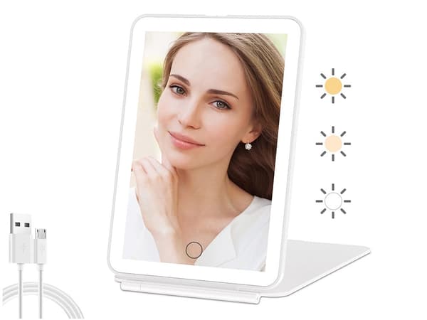 Sminkspegel med LED-belysning vit 13,5x20 cm laddbar micro USB