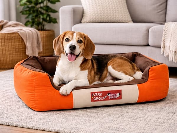 Hundbädd/kattbädd polyester halkfri botten orange strl M 70x55 cm