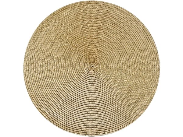 Rund bordstablett flätad plast, guld, Ø38 cm