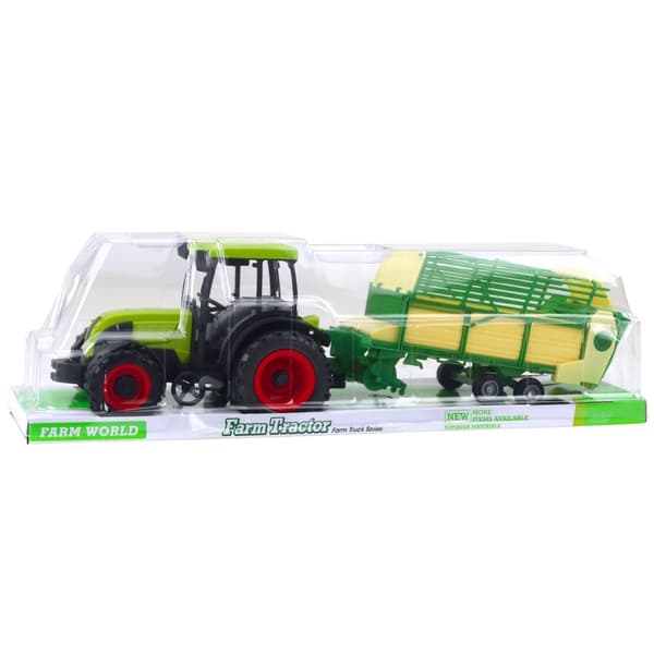 Leksakstraktor med trailer 49 cm grön/gul plast