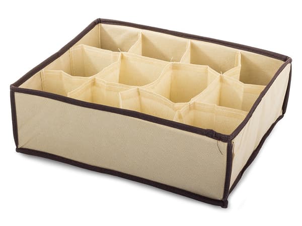 Opbevaringsboks til undertøj/strømper 12 rum beige 30 x 25 x 10 cm