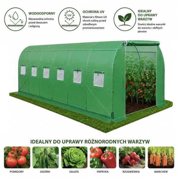 Växthustunnel polytunnel 30 m² 10x3x2 m UV12 PE 140 g/m²