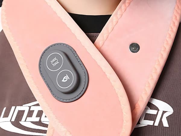 Niskahierontavyö lämmöllä ja värinällä, 3 asetusta, USB-C, harmaa/vaaleanpunainen