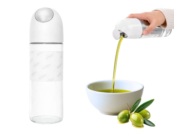 Oljedispenser i glas 510 ml med gravitationslåg hvid