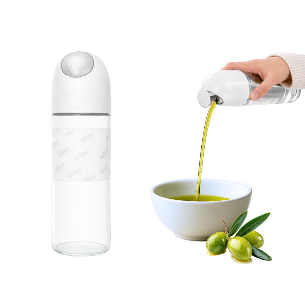 Oljedispenser i glas 510 ml med gravitationslock vit