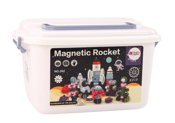 Magnetiska byggblock 56 delar rymdtema med vit resväska 3+