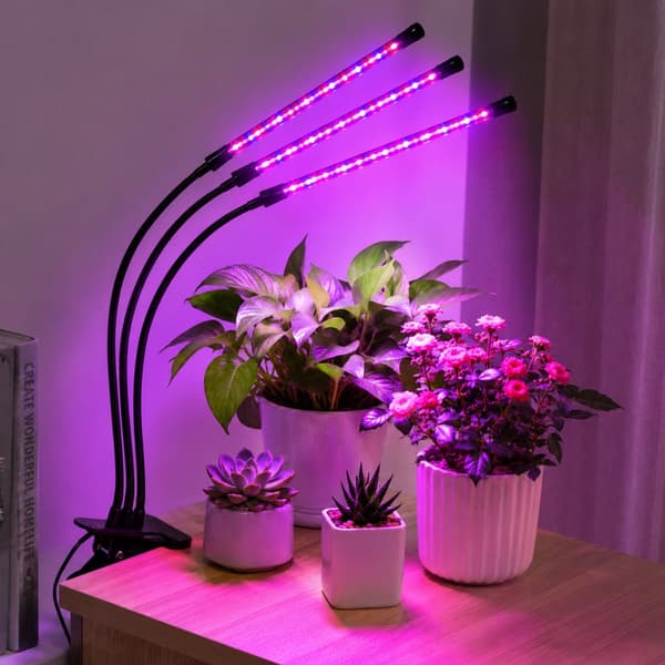 LED-vækstlys 30W klemme-lampe 3-armet 9 niveauer timer USB/230V