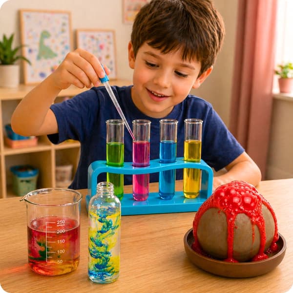 Kemiexperimentset för barn 14 experiment inkl. vulkan, laboratorietillbehör