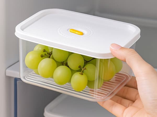 Opbevaringsboks/madbeholder 1 L plast hvid med lufttæt låg og datomarkør