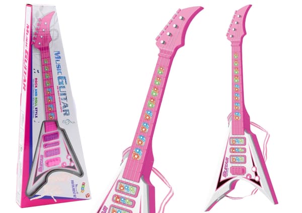 Elektrisk legetøjsguitar til børn 54 cm, rosa, med lyseffekter og melodier