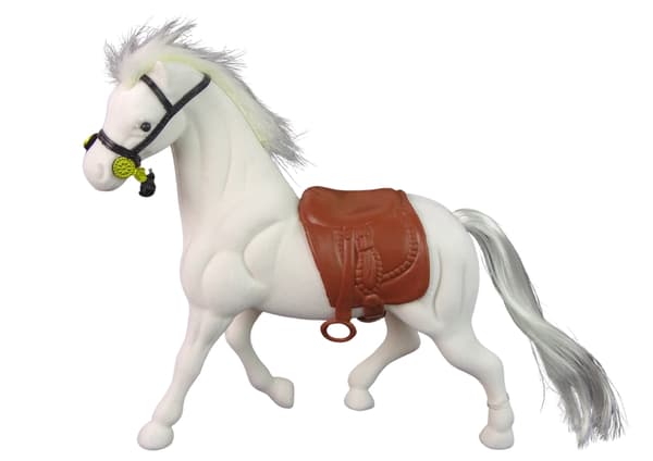 Valkoinen leluhevonen ruskealla satulalla 17 cm, 1-pack