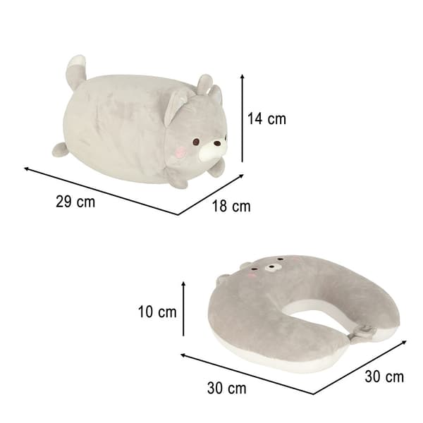 2-in-1 matkatyyny lapsille niskatyyny + pehmolelu kissa harmaa 3+