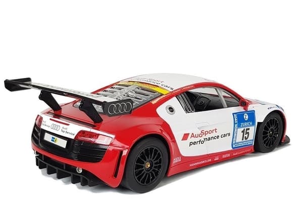 Fjernstyret Audi R8 LMS 1:14 med lys hvid/rød, 6+ år