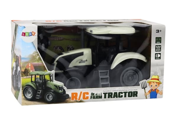 RC traktor legetøj hvid 2,4 GHz med lyd, batteri og oplader