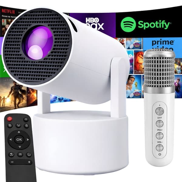 LED-projektor Android TV 11 WiFi BT, 720p HD, 130 tommer, mikrofon