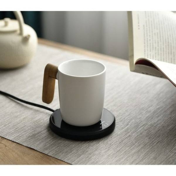 Muggvärmare set med keramisk mugg 400 ml, lock & sked, 60°C timer