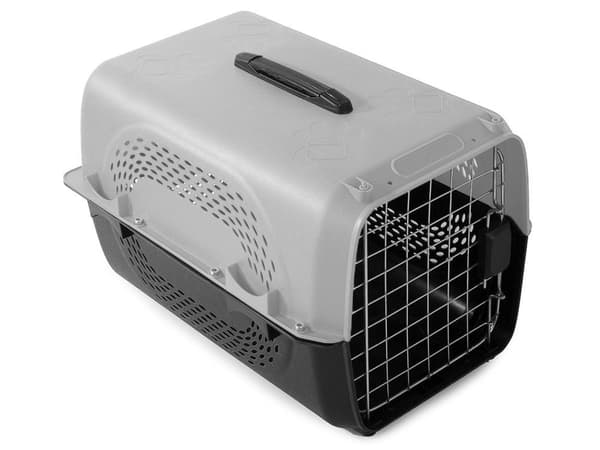 Transportkasse hund/kat/smådyr plast 48x30x32 cm grå