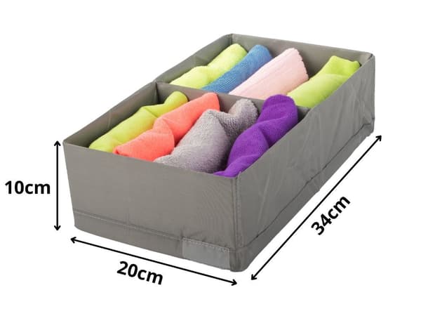 Opbevaringskasse undertøj/strømper 2 rum tekstil grå 20x34x10