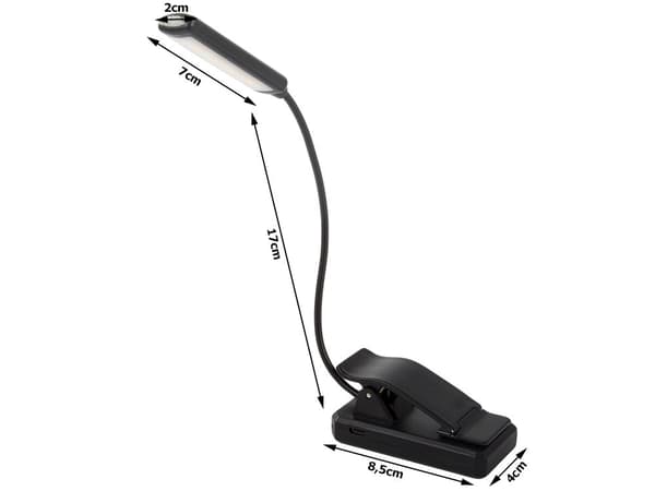 USB genopladelig læselampe med klemme 9 LED sort