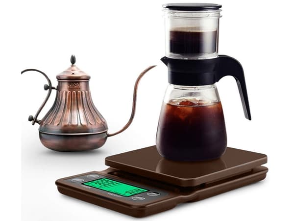 Elektronisk kaffevægt med timer 0,1 g 0–5 kg brun inkl. AA
