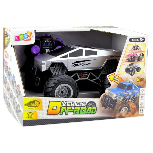 Fjernstyret off-road pickup 1:16 med LED & sprayeffekt, USB-opladet