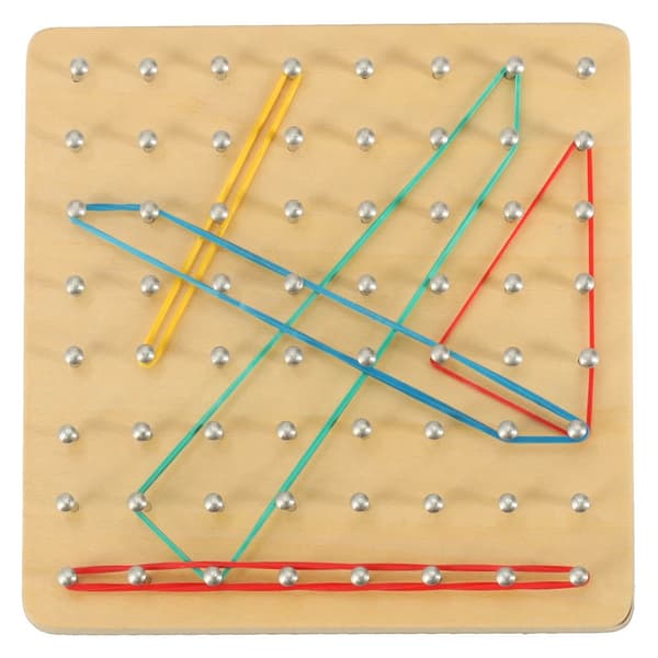Geoboard træplade med søm, 40 elastikker & 24 mønsterkort