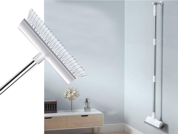 Skrubbebørste med gummiskraber 2-i-1, justerbart skaft, 122 cm