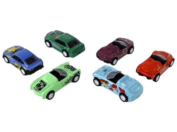 Legetøjsbiler friktionsdrev 1:64 6-pack med metalkuffert